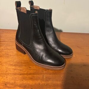 Joie Black Leather Chelsea Ankle Boots with Brown Trim